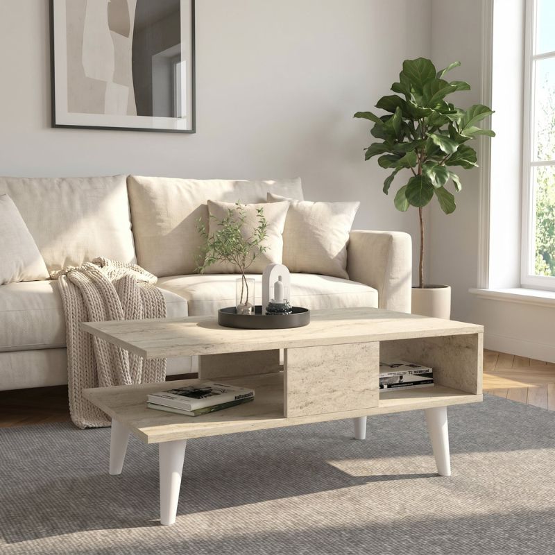 Τραπεζάκι σαλονιού Andros  χρώμα travertine 90x54x39,6εκ. - Pakobazaar