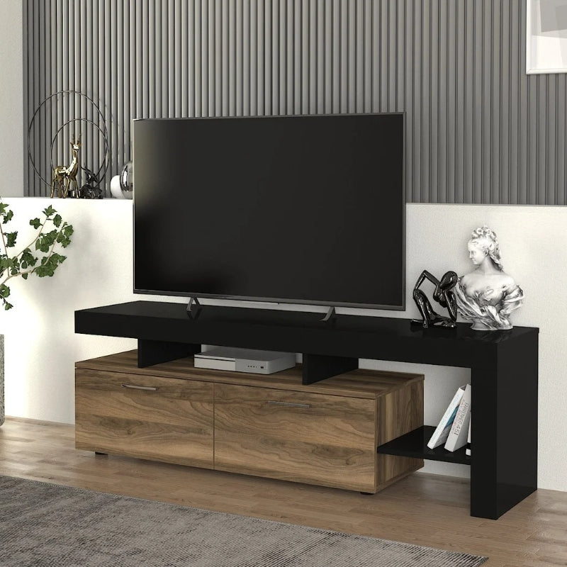 Έπιπλο τηλεόρασης Acnes  χρώμα μαύρο - καρυδί 160x40x53εκ. - Pakobazaar