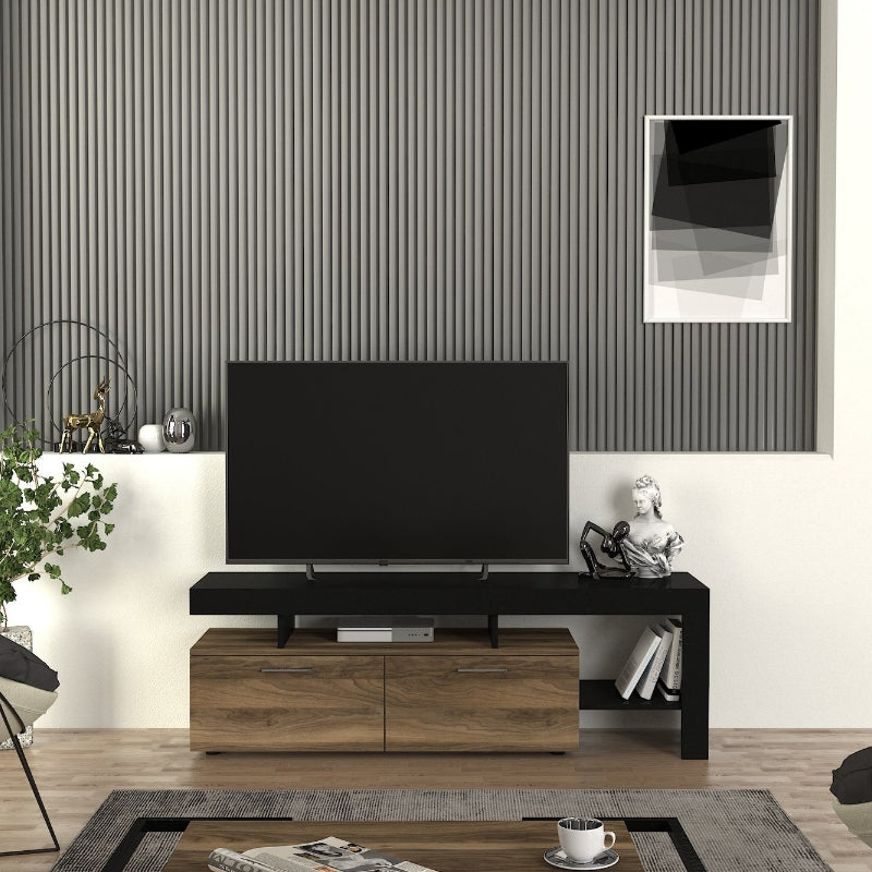 Έπιπλο τηλεόρασης Acnes  χρώμα μαύρο - καρυδί 160x40x53εκ. - Pakobazaar