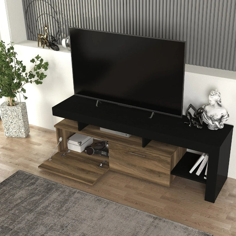 Έπιπλο τηλεόρασης Acnes  χρώμα μαύρο - καρυδί 160x40x53εκ. - Pakobazaar