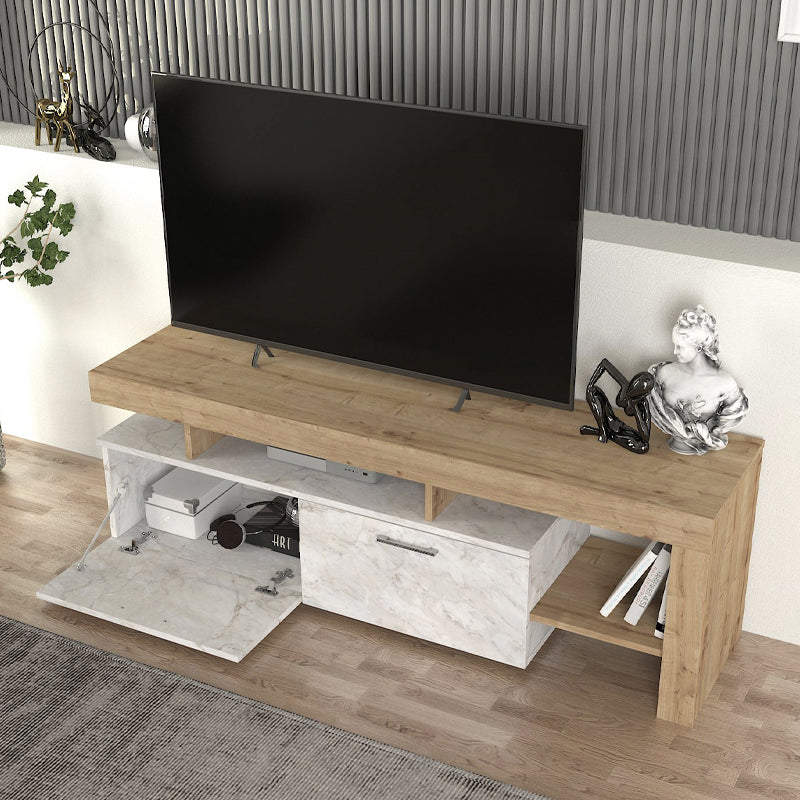 Έπιπλο τηλεόρασης Acnes  χρώμα λευκό εφέ μαρμάρου - sapphire oak 160x40x53εκ.