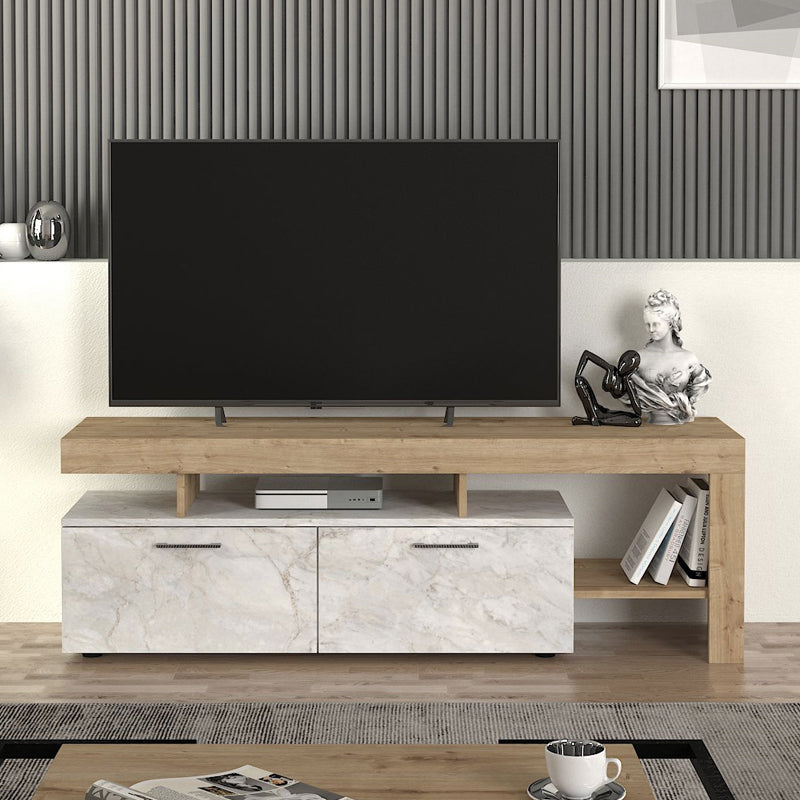 Έπιπλο τηλεόρασης Acnes  χρώμα λευκό εφέ μαρμάρου - sapphire oak 160x40x53εκ.