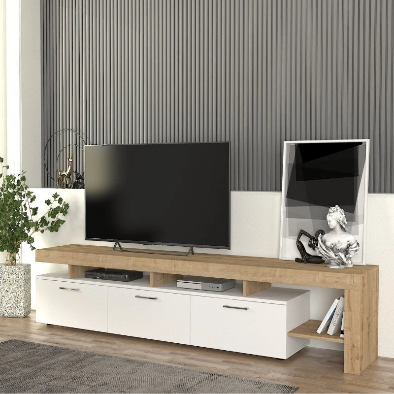 Έπιπλο τηλεόρασης Acnes  χρώμα λευκό - sapphire oak 220x40x52εκ. - Pakobazaar