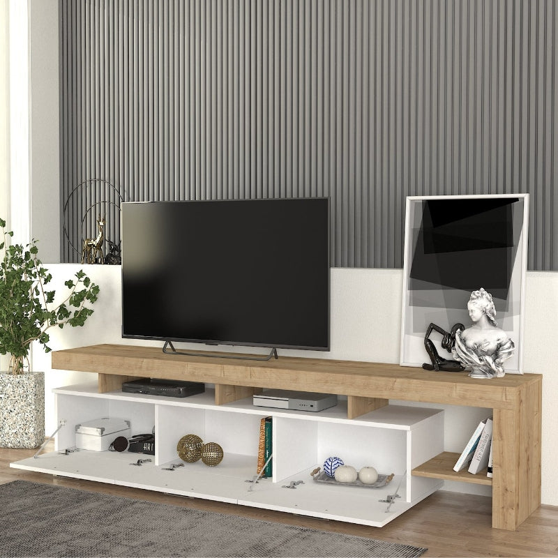 Έπιπλο τηλεόρασης Acnes  χρώμα λευκό - sapphire oak 220x40x52εκ. - Pakobazaar
