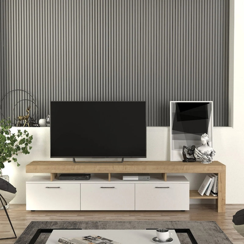 Έπιπλο τηλεόρασης Acnes  χρώμα λευκό - sapphire oak 220x40x52εκ. - Pakobazaar
