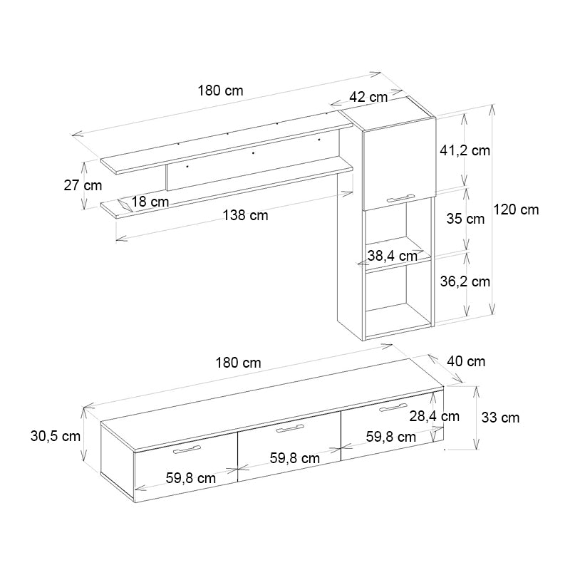 Σύνθεση τηλεόρασης Darcy  χρώμα μαύρο εφέ μαρμάρου - μαύρο 180x40x33εκ.