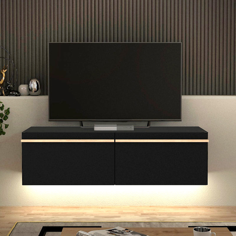 Έπιπλο τηλεόρασης επιτοίχιο Morel  με LED χρώμα μαύρο 140x41,8x40εκ.