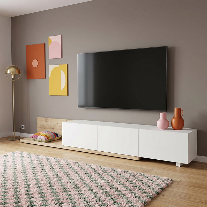 Έπιπλο τηλεόρασης Enstey  επεκτεινόμενο χρώμα sapphire oak - λευκό 260x41,8x33,5εκ. - Pakobazaar