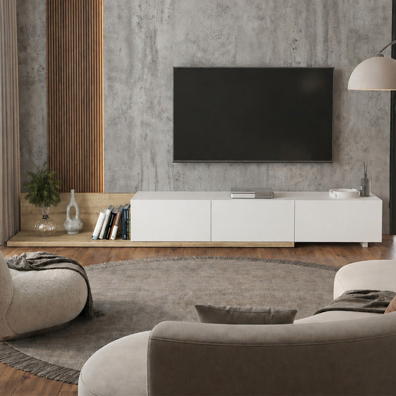Έπιπλο τηλεόρασης Enstey  επεκτεινόμενο χρώμα sapphire oak - λευκό 260x41,8x33,5εκ. - Pakobazaar