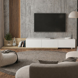 Έπιπλο τηλεόρασης Enstey  επεκτεινόμενο χρώμα sapphire oak - λευκό 260x41,8x33,5εκ. - Pakobazaar