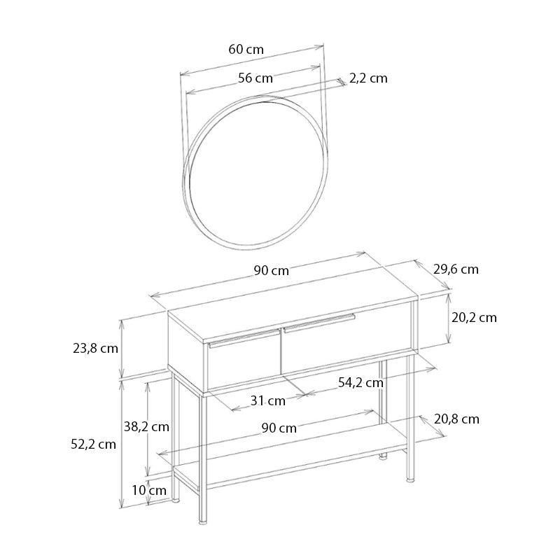 Κονσόλα με καθρέπτη Suzy  χρώμα λευκό 90x29,6x76εκ.