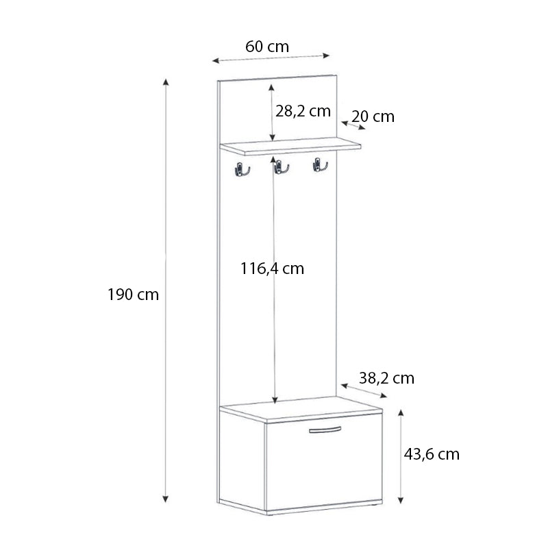 Έπιπλο εισόδου Track  χρώμα sapphire oak 60x38,2x190εκ.