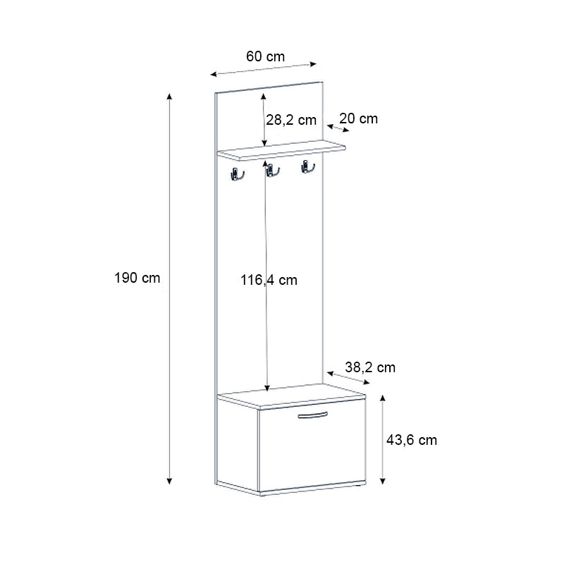 Έπιπλο εισόδου Track  χρώμα καρυδί 60x38,2x190εκ.