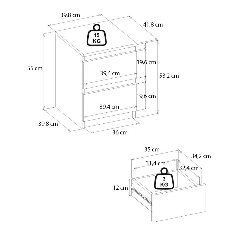 Κομοδίνο Breve  χρώμα καρυδί 39,8x41,8x55εκ.