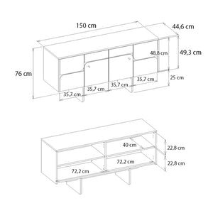 Μπουφές Lava  χρώμα rota oak - ανθρακί 150x44,6x76εκ.