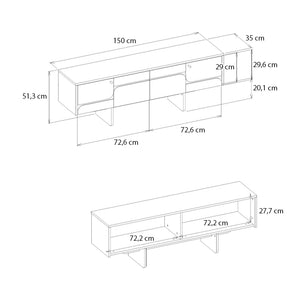 Έπιπλο τηλεόρασης Lava  χρώμα rota oak - ανθρακί 150x35x51,3εκ.