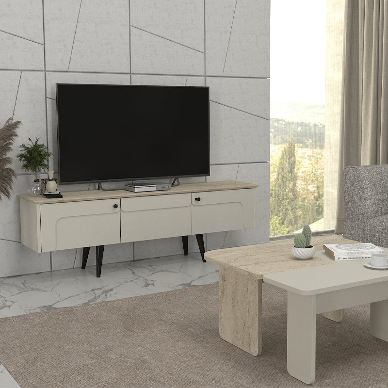 Έπιπλο τηλεόρασης Sevilla  χρώμα sandstone - travertine 150x35x45,6εκ.