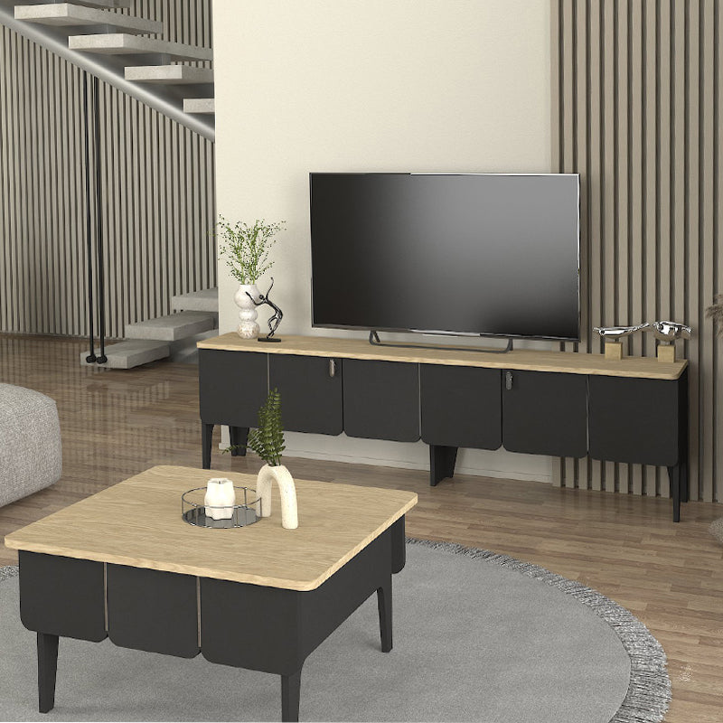 Έπιπλο τηλεόρασης Pedro  χρώμα ανθρακί - rota oak 180x35x50,7εκ.