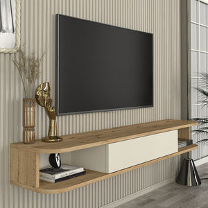 Έπιπλο τηλεόρασης επιτοίχιο Cross  με LED χρώμα sepet oak - sandstone 150x29,6x19,2εκ. - Pakobazaar