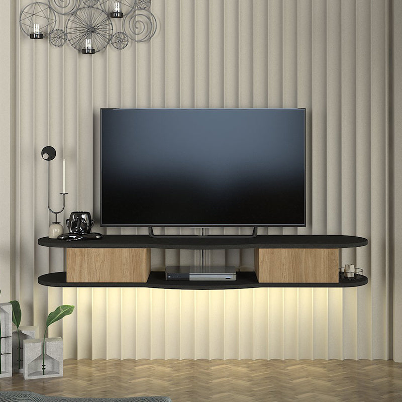 Έπιπλο τηλεόρασης επιτοίχιο Perk  με LED χρώμα ανθρακί - sepet oak 150x35x19,2εκ.