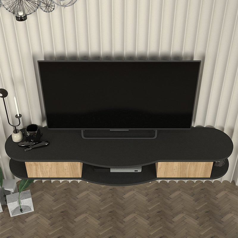 Έπιπλο τηλεόρασης επιτοίχιο Perk  με LED χρώμα ανθρακί - sepet oak 150x35x19,2εκ.