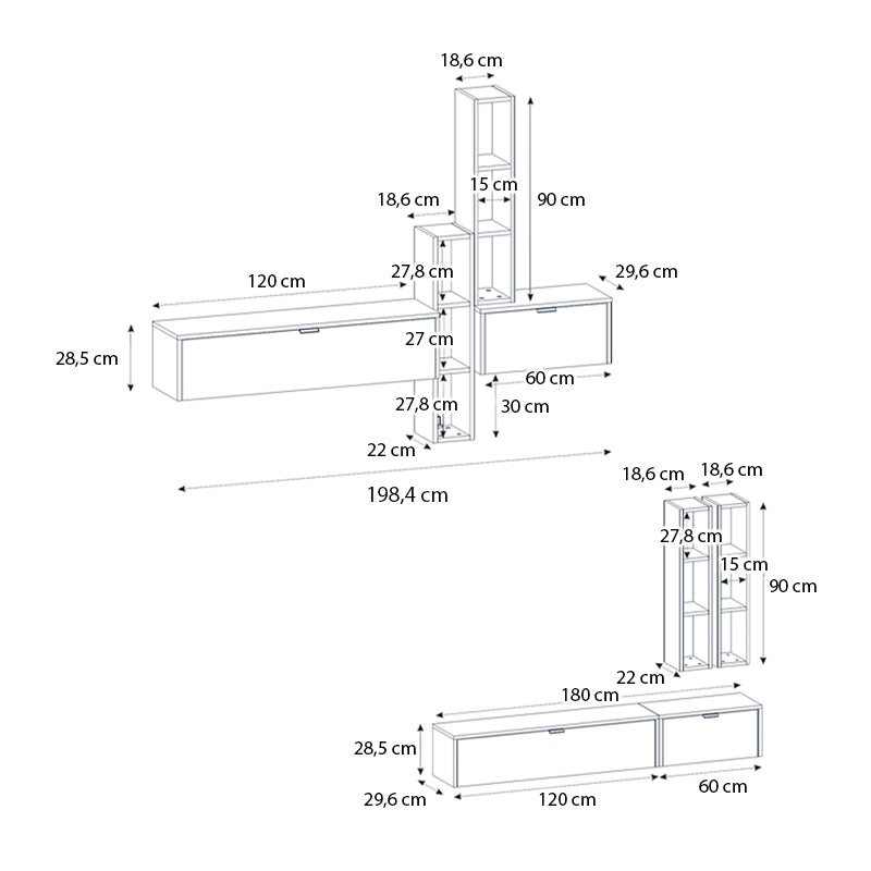 Σύνθεση τηλεόρασης επιτοίχια Edgar χρώμα sandstone - sepet oak 198,4x29,6x148,5εκ.