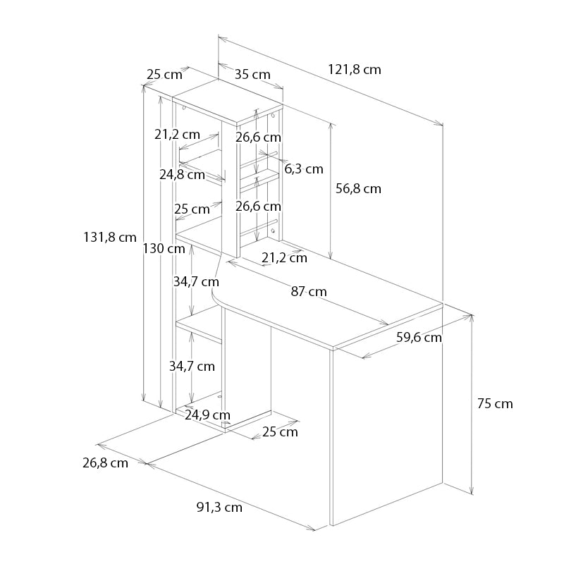 Γραφείο εργασίας Gemini  χρώμα ανθρακί - λευκό 121,8x59,6x131,8εκ.