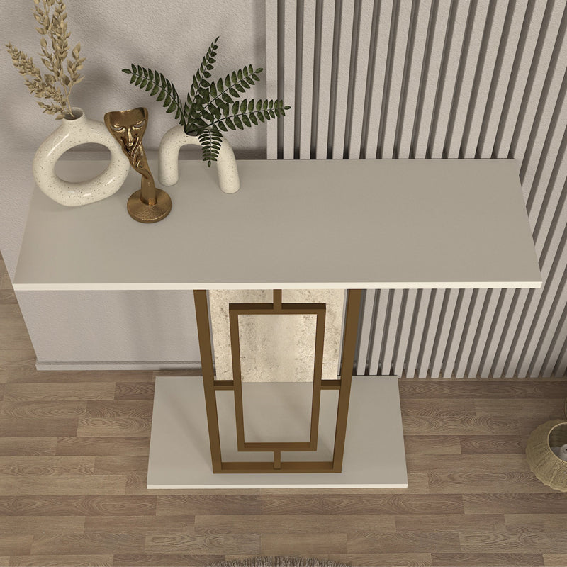 Κονσόλα Alderas  χρώμα sandstone - travertine - χρυσό 90x29,6x76,8εκ.