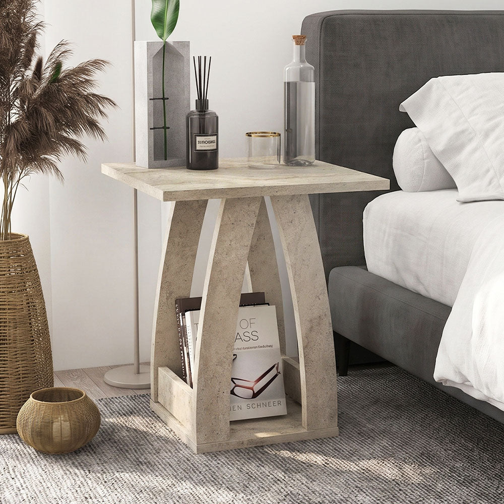 Τραπεζάκι βοηθητικό - Κομοδίνο Deros  χρώμα travertine 45x45x56εκ.