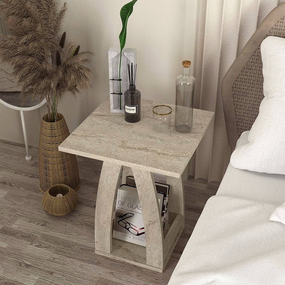Τραπεζάκι βοηθητικό - Κομοδίνο Deros  χρώμα travertine 45x45x56εκ.