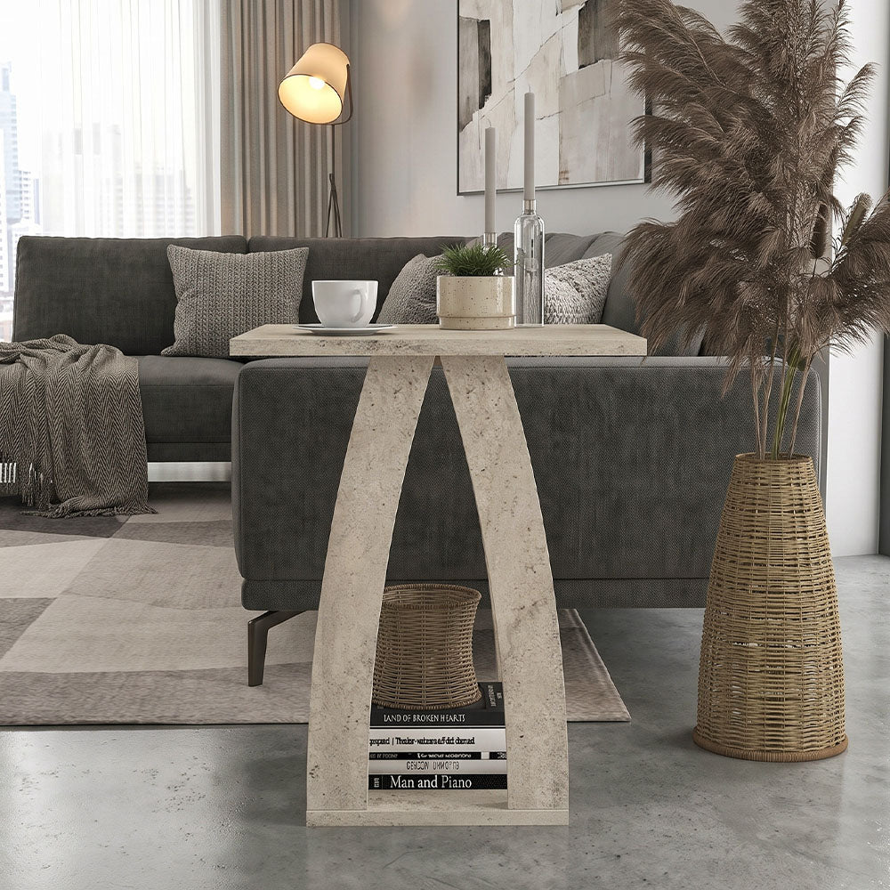 Τραπεζάκι βοηθητικό - Κομοδίνο Deros  χρώμα travertine 45x45x56εκ.