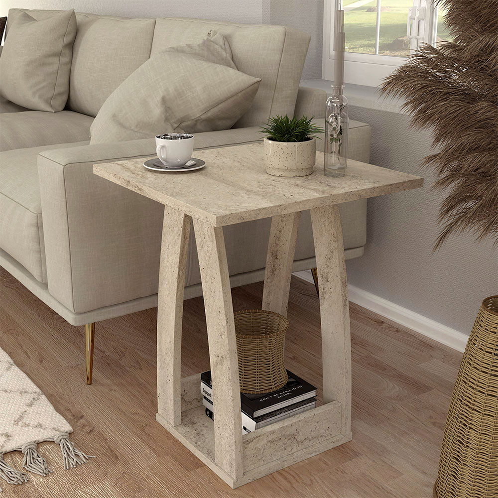 Τραπεζάκι βοηθητικό - Κομοδίνο Deros  χρώμα travertine 45x45x56εκ.