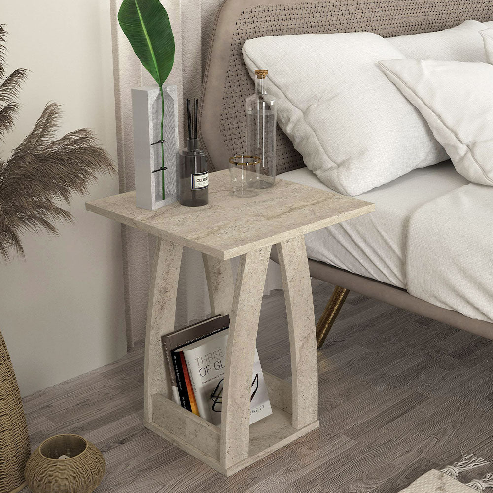 Τραπεζάκι βοηθητικό - Κομοδίνο Deros  χρώμα travertine 45x45x56εκ.