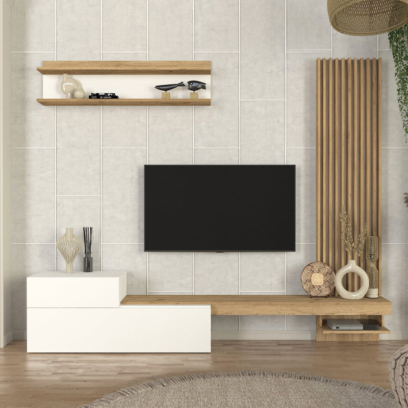 Σύνθεση τηλεόρασης Dumont  χρώμα λευκό - sepet oak 240x36,8x200εκ. - Pakobazaar