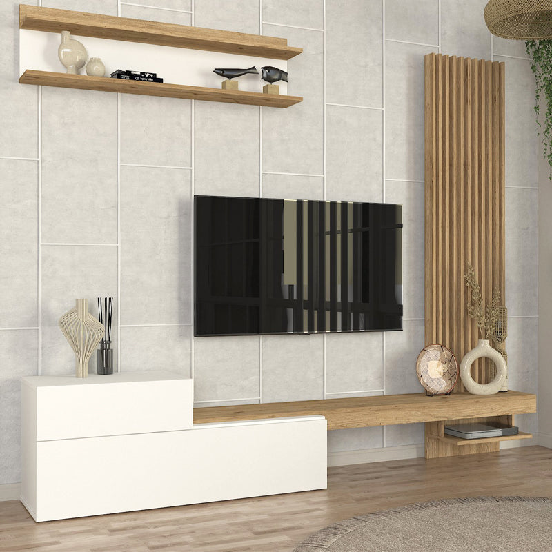 Σύνθεση τηλεόρασης Dumont  χρώμα λευκό - sepet oak 240x36,8x200εκ. - Pakobazaar