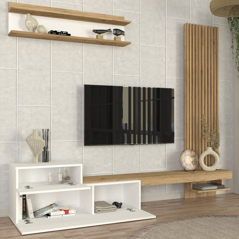 Σύνθεση τηλεόρασης Dumont  χρώμα λευκό - sepet oak 240x36,8x200εκ. - Pakobazaar