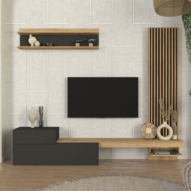 Σύνθεση τηλεόρασης Dumont  χρώμα ανθρακί - sepet oak 240x36,8x200εκ. - Pakobazaar