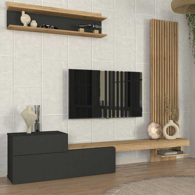 Σύνθεση τηλεόρασης Dumont  χρώμα ανθρακί - sepet oak 240x36,8x200εκ. - Pakobazaar