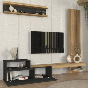 Σύνθεση τηλεόρασης Dumont  χρώμα ανθρακί - sepet oak 240x36,8x200εκ. - Pakobazaar