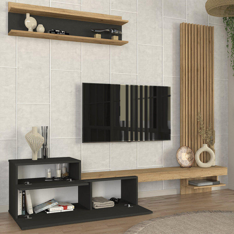 Σύνθεση τηλεόρασης Dumont  χρώμα ανθρακί - sepet oak 240x36,8x200εκ. - Pakobazaar