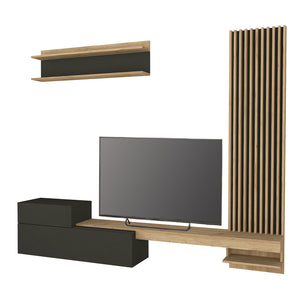 Σύνθεση τηλεόρασης Dumont  χρώμα ανθρακί - sepet oak 240x36,8x200εκ. - Pakobazaar