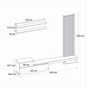 Σύνθεση τηλεόρασης Dumont  χρώμα ανθρακί - sepet oak 240x36,8x200εκ. - Pakobazaar
