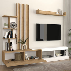 Σύνθεση τηλεόρασης Vermont  χρώμα λευκό - sepet oak 240x40x192εκ. - Pakobazaar
