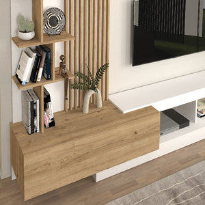 Σύνθεση τηλεόρασης Vermont  χρώμα λευκό - sepet oak 240x40x192εκ. - Pakobazaar