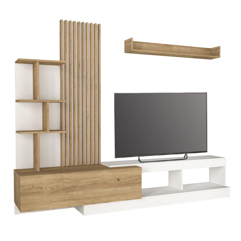 Σύνθεση τηλεόρασης Vermont  χρώμα λευκό - sepet oak 240x40x192εκ. - Pakobazaar