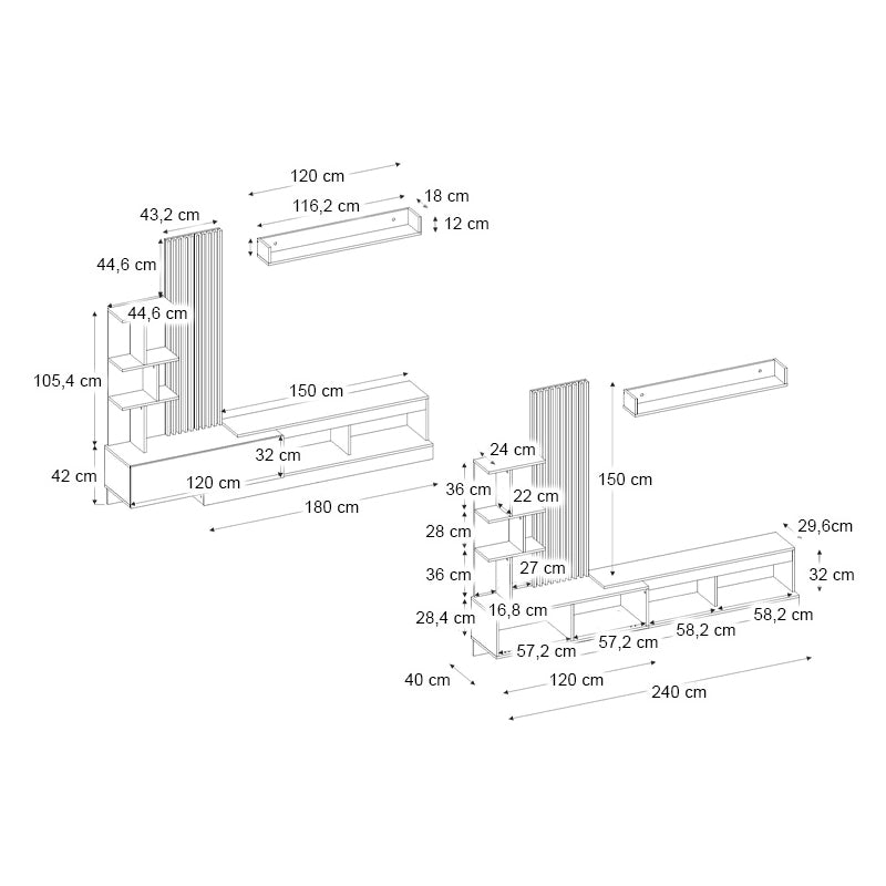 Σύνθεση τηλεόρασης Vermont  χρώμα ανθρακί - sepet oak 240x40x192εκ.