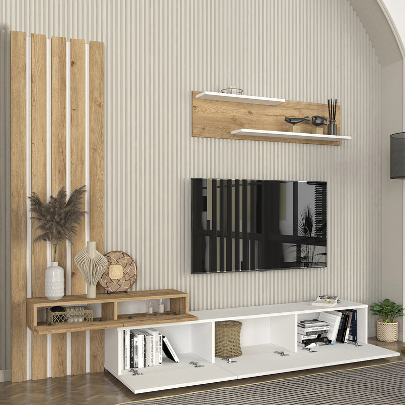 Σύνθεση τηλεόρασης Rosaline  χρώμα λευκό - sepet oak 233x31,3x196,8εκ. - Pakobazaar