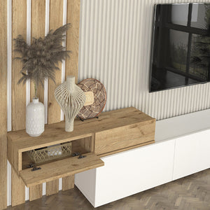 Σύνθεση τηλεόρασης Rosaline  χρώμα λευκό - sepet oak 233x31,3x196,8εκ. - Pakobazaar