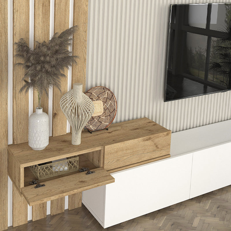 Σύνθεση τηλεόρασης Rosaline  χρώμα λευκό - sepet oak 233x31,3x196,8εκ. - Pakobazaar