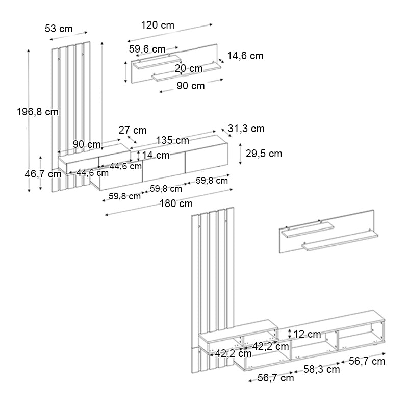 Σύνθεση τηλεόρασης Rosaline  χρώμα λευκό - sepet oak 233x31,3x196,8εκ. - Pakobazaar